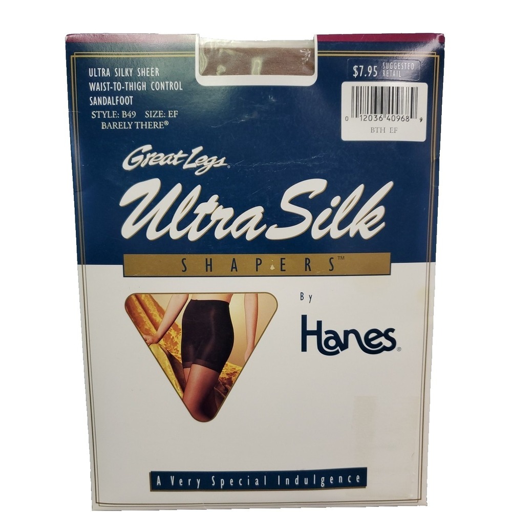 Vtg 90s Hanes‎ Ultra Silk Shapers Pantyhose Sz EF Barely There Sandalfoot New